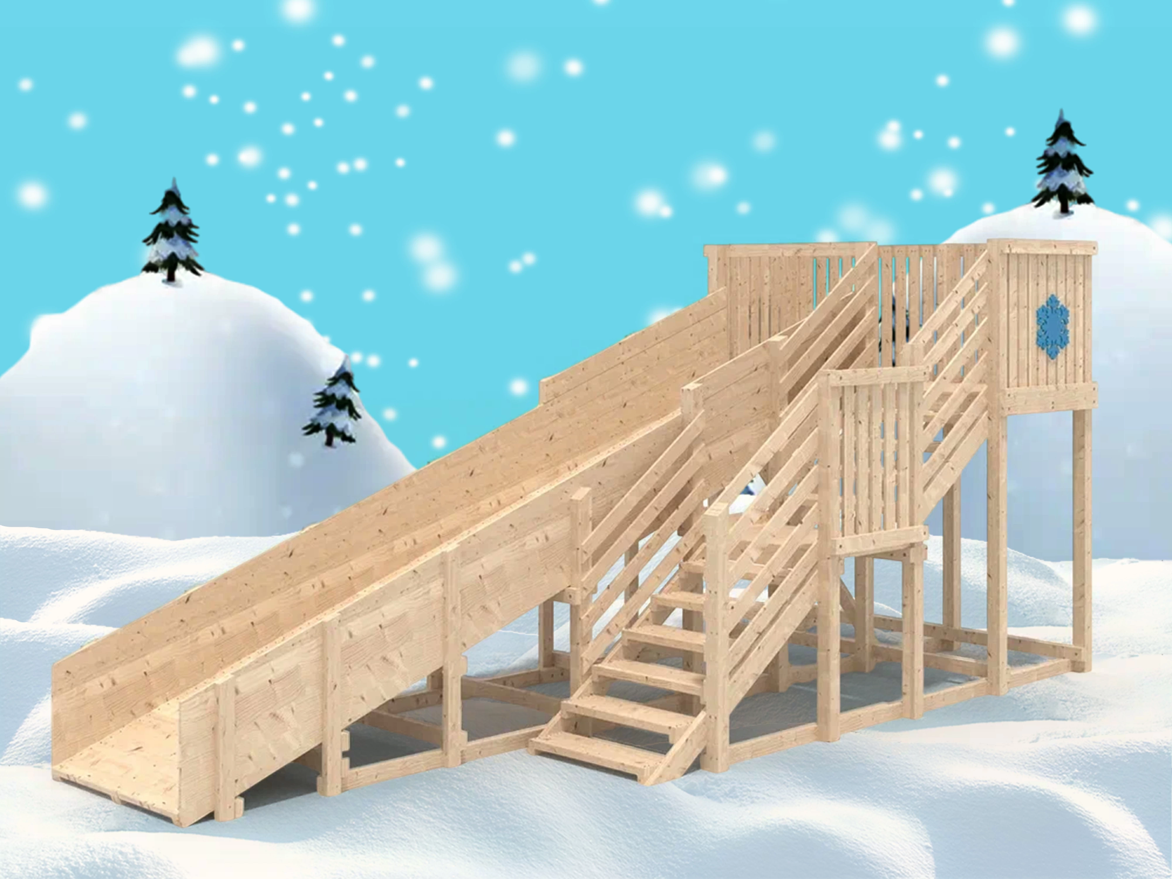 картинка Детская деревянная зимняя горка "IgraGrad Snow Fox", скат 5,9 м без окраски от магазина ИграГрад