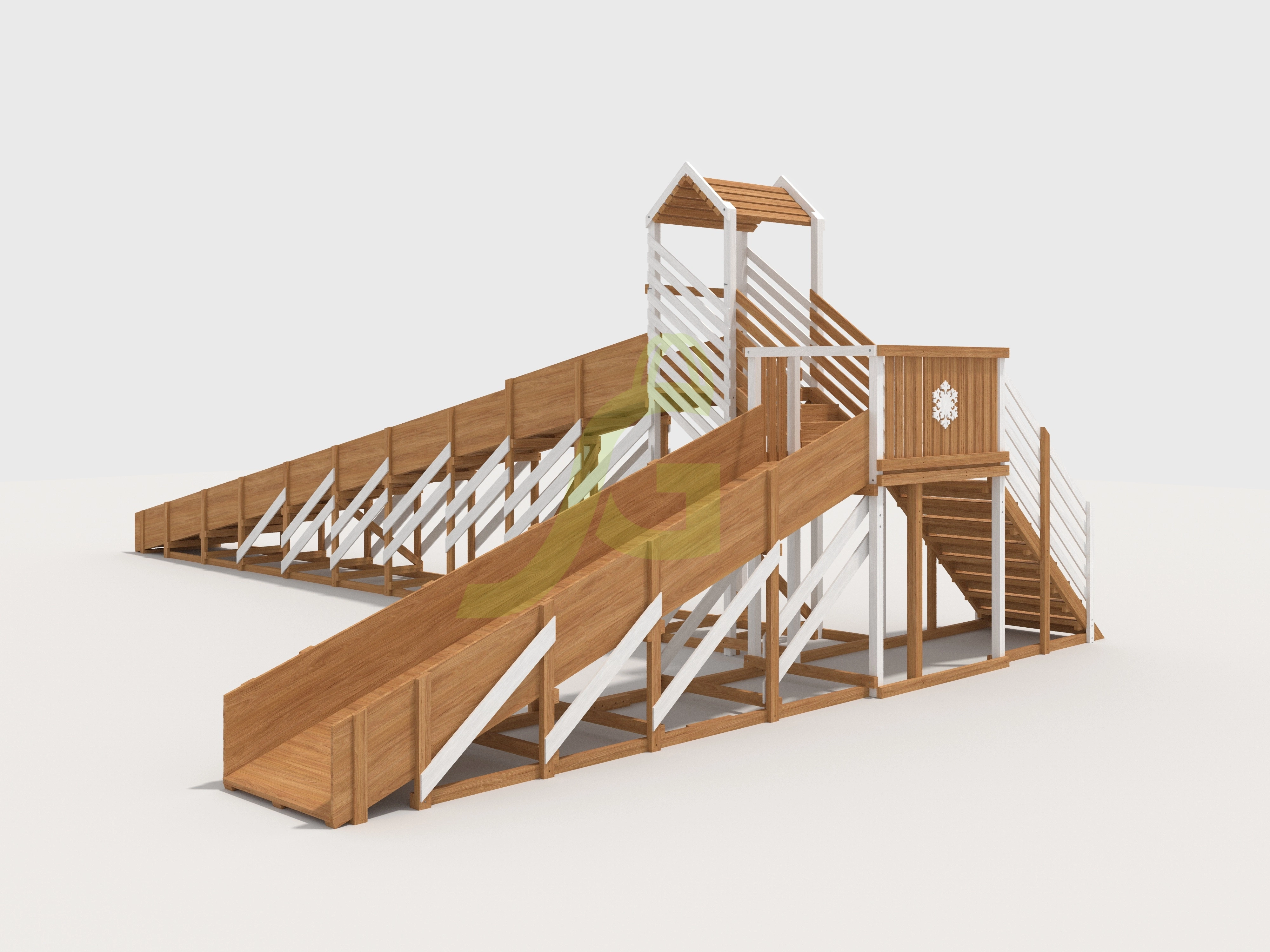 картинка Зимняя деревянная горка "IgraGrad Snow Fox 12 м" с двумя скатами мод.724 от магазина ИграГрад