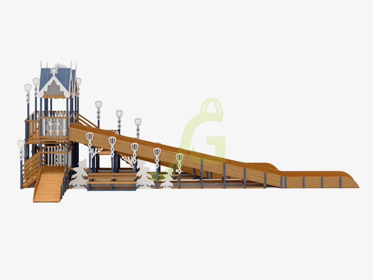 Зимняя деревянная горка "IgraGrad Snow Fox 17" с тремя скатами V4