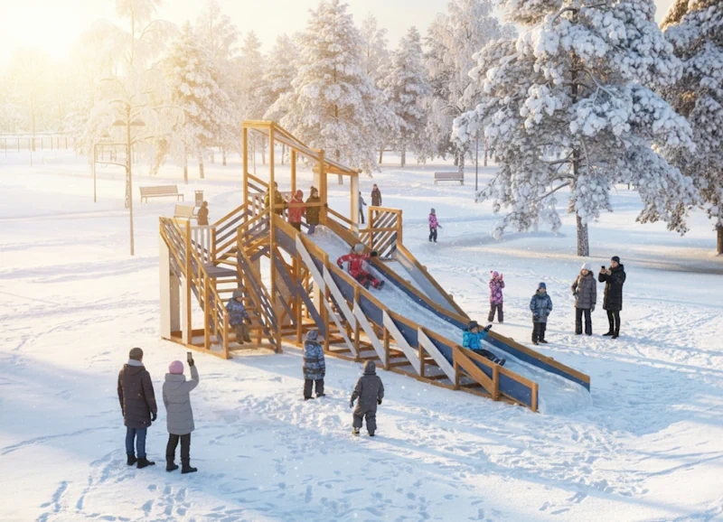картинка Зимняя деревянная горка "IgraGrad Snow Fox 12 м" с двумя скатами мод.624 от магазина ИграГрад