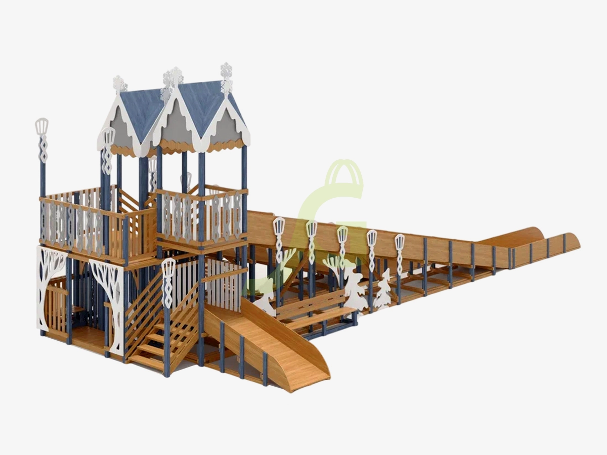 Зимняя деревянная горка "IgraGrad Snow Fox 17" с тремя скатами V4