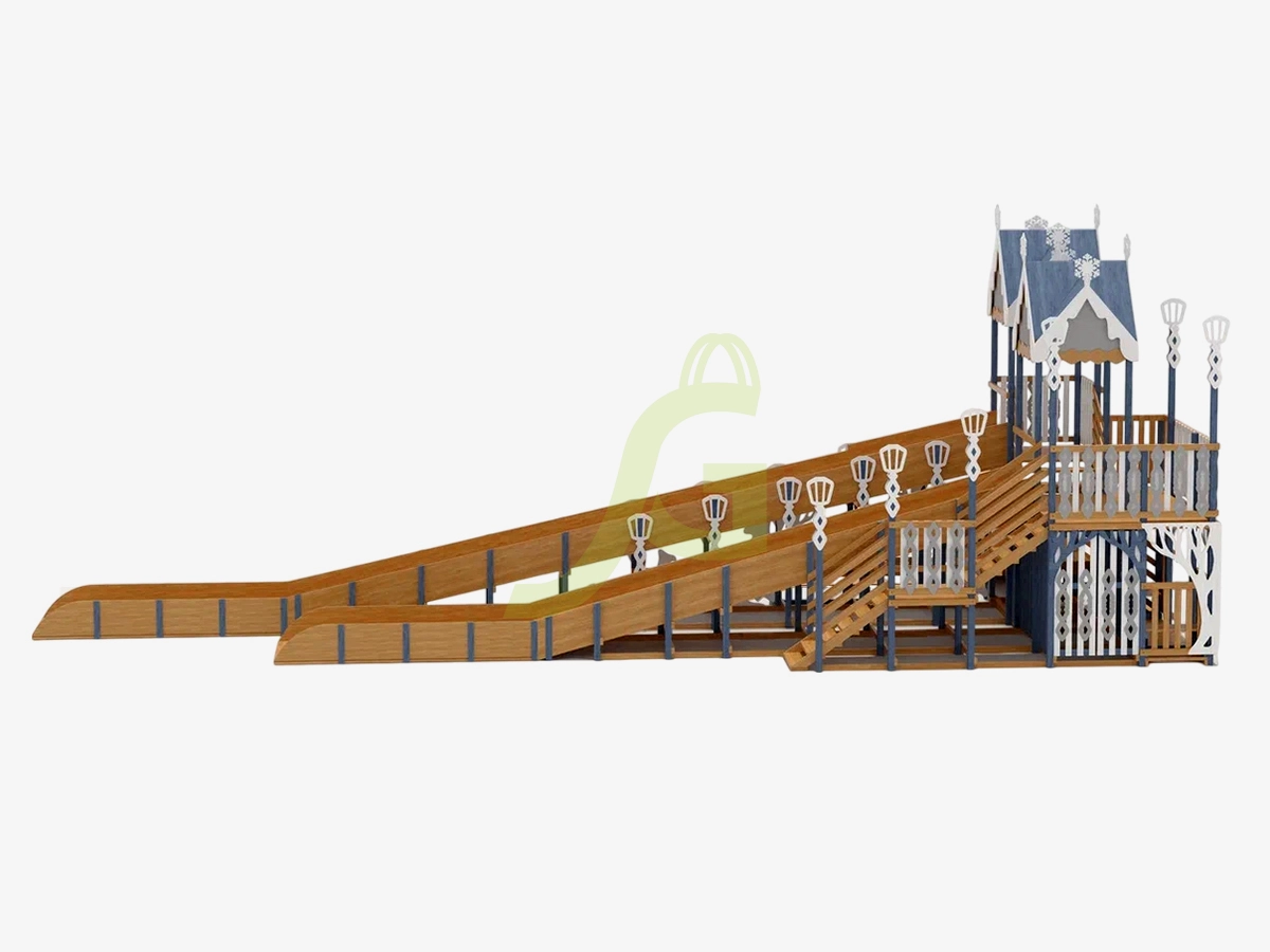 Зимняя деревянная горка "IgraGrad Snow Fox 17" с тремя скатами V4