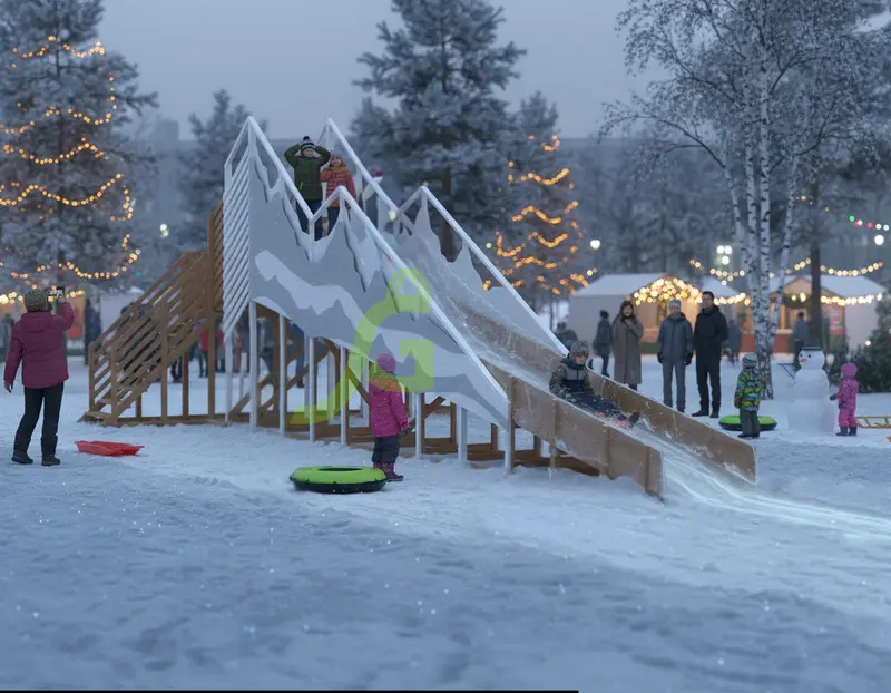 Зимняя деревянная горка "IgraGrad Snow Fox 12 м" с двумя скатами мод.5