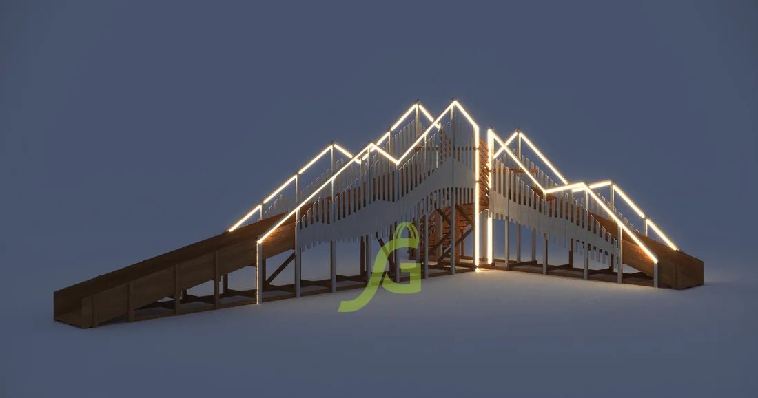 Зимняя деревянная горка "IgraGrad Snow Fox 12 м" с двумя скатами мод.424