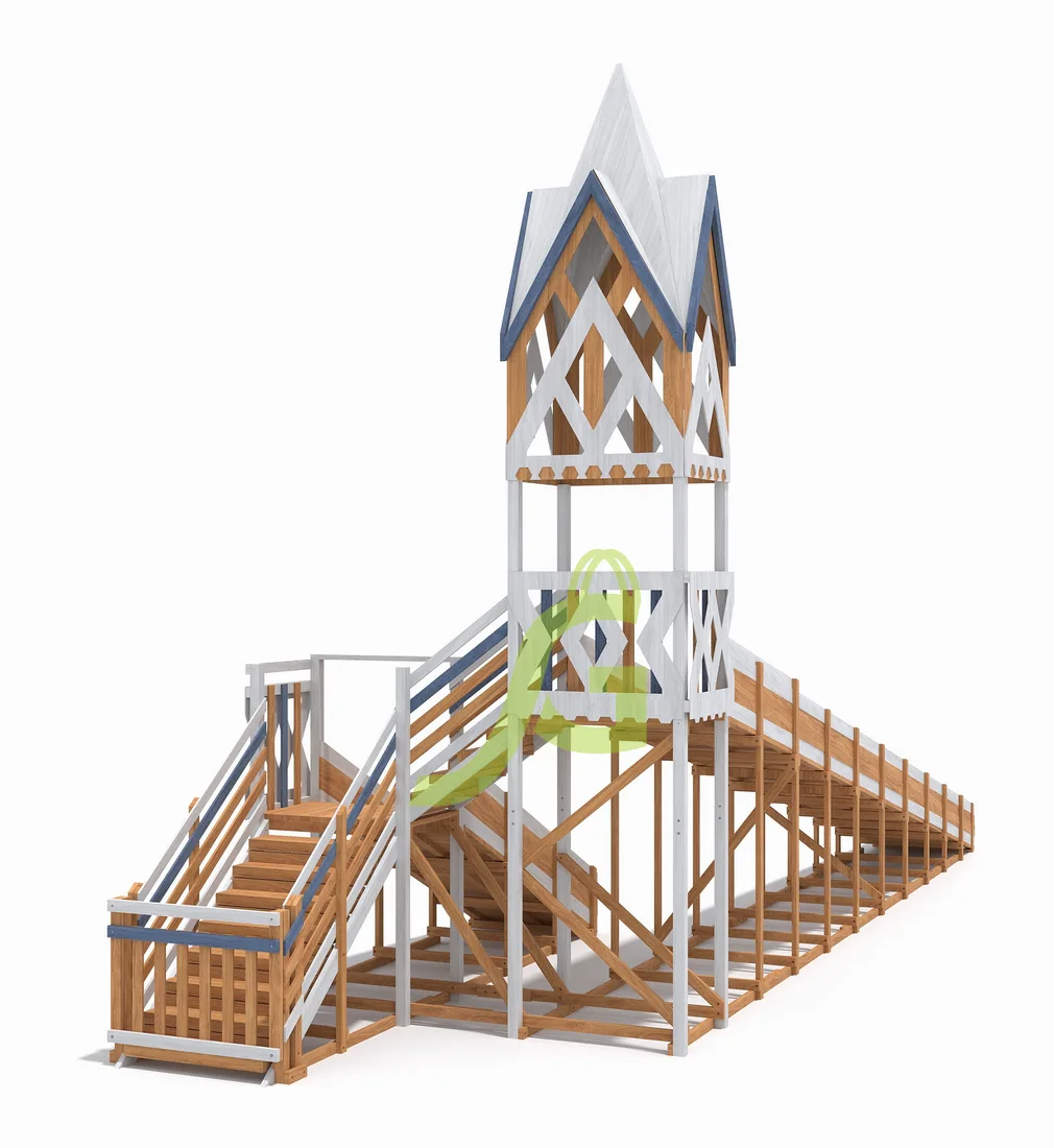 Зимняя деревянная горка "IgraGrad Snow Fox 12 м" с двумя скатами мод.124