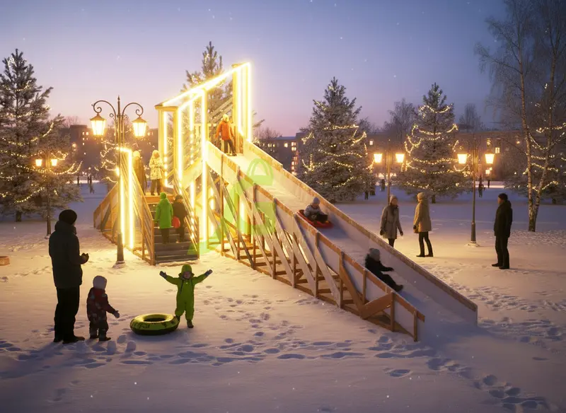 Зимняя деревянная горка "IgraGrad Snow Fox 12 м" с двумя скатами мод.4