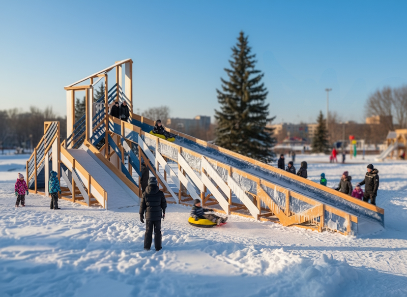 Зимняя деревянная горка "IgraGrad Snow Fox 12 м" с двумя скатами мод.3