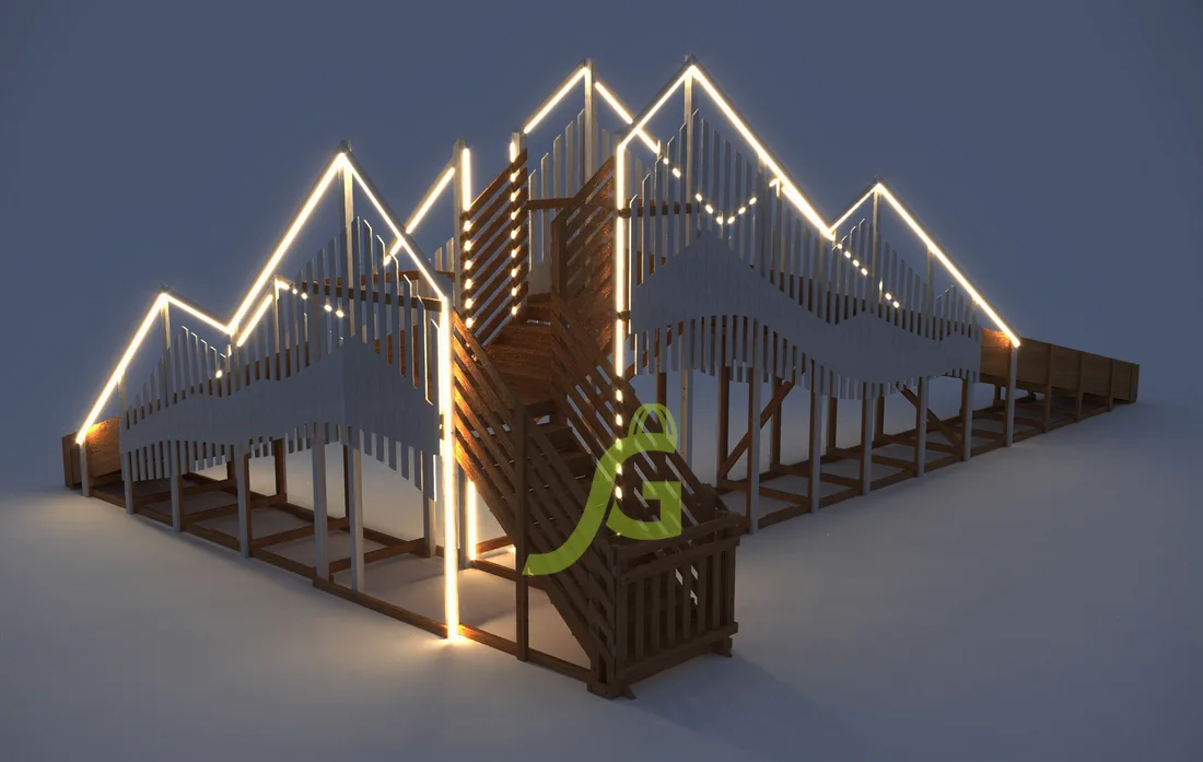 Зимняя деревянная горка "IgraGrad Snow Fox 12 м" с двумя скатами мод.424