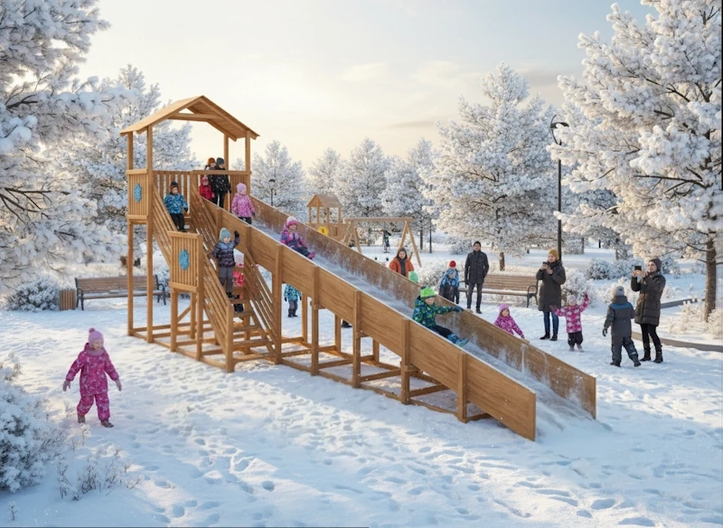 картинка Зимняя деревянная горка "IgraGrad Snow Fox (Домик)", скат 10 м от магазина ИграГрад