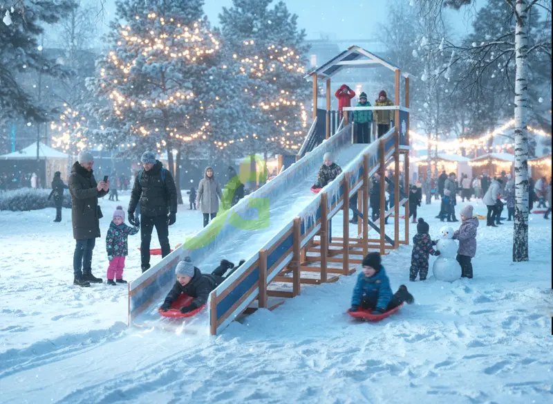 Зимняя горка "IgraGrad Snow Fox (Домик)", скат 10 м мод.2