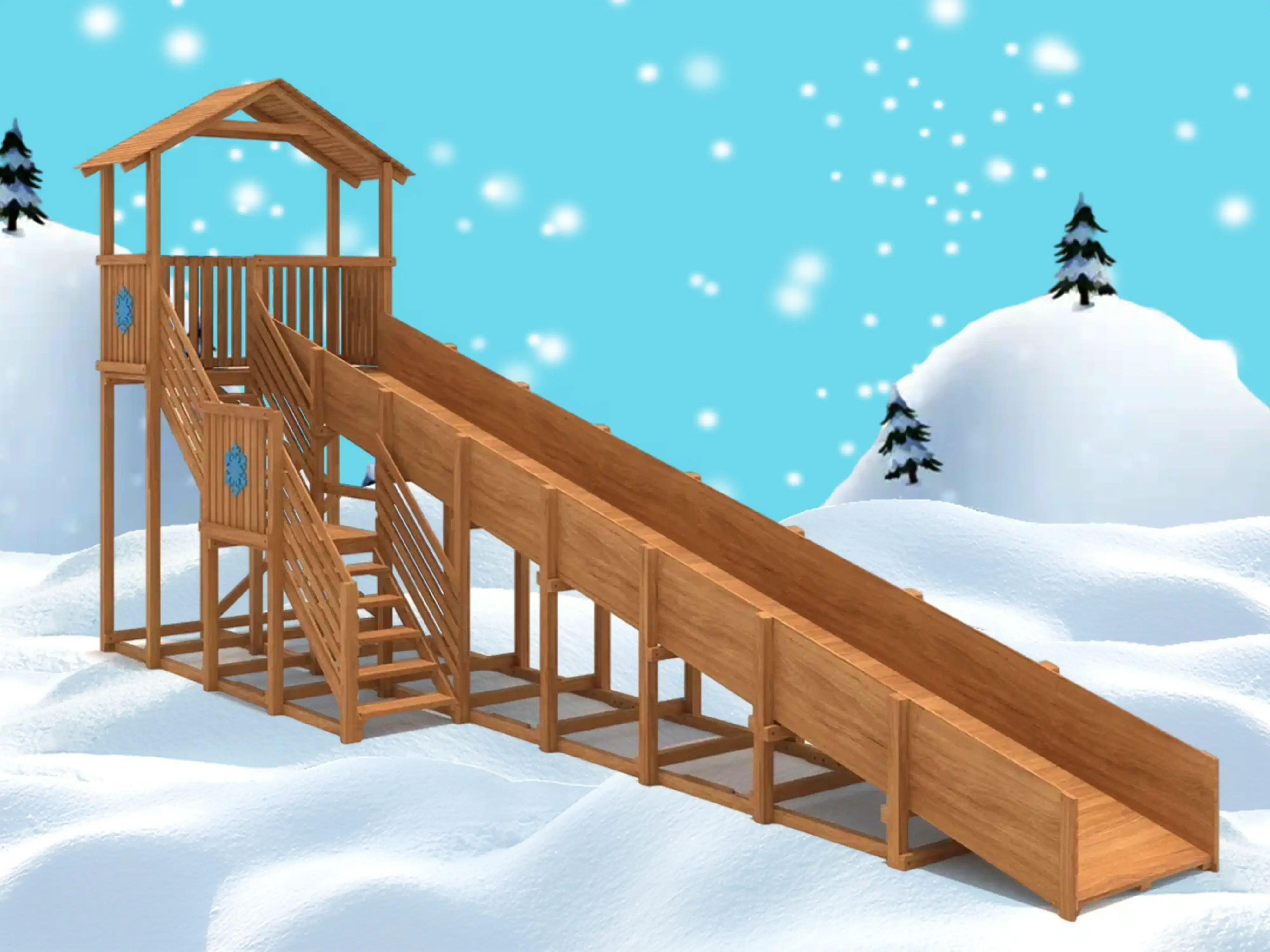 картинка Зимняя деревянная горка "IgraGrad Snow Fox (Домик)", скат 10 м от магазина ИграГрад