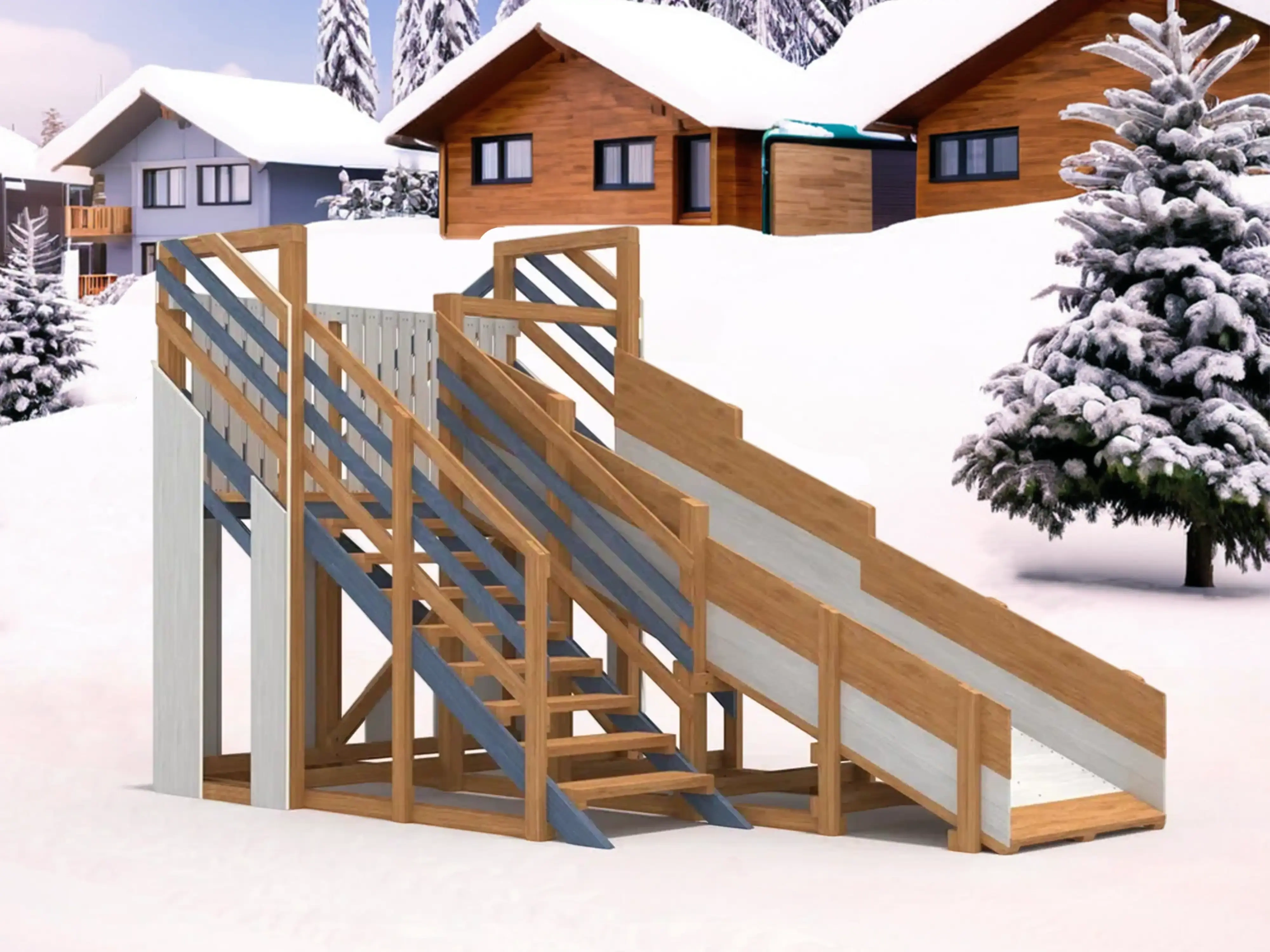 картинка Деревянная зимняя горка "IgraGrad Snow Fox", длина ската 4 м мод.3 от магазина ИграГрад