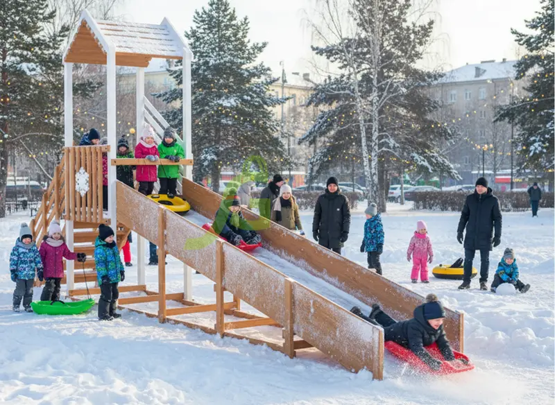 картинка Зимняя деревянная горка "IgraGrad Snow Fox", скат 5м от магазина ИграГрад