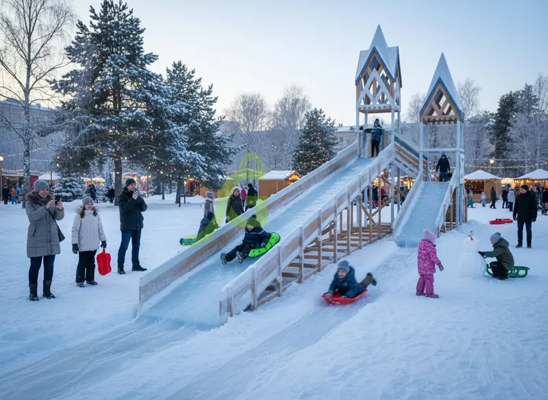 Зимняя деревянная горка "IgraGrad Snow Fox 12 м" с двумя скатами мод.224