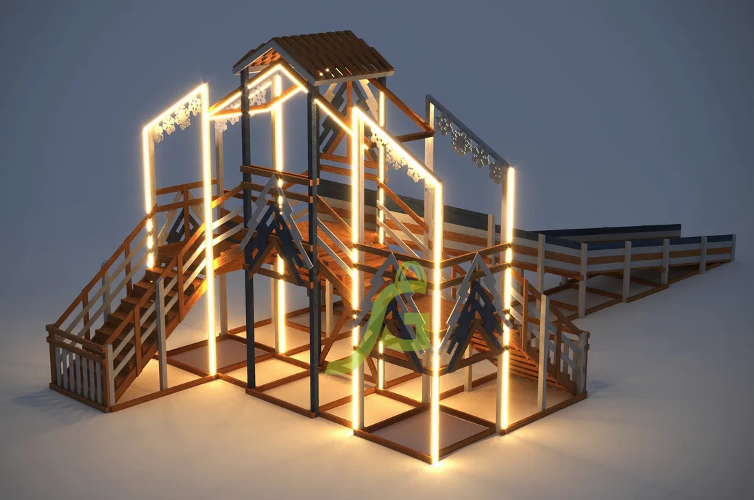 Зимняя деревянная горка "IgraGrad Snow Fox 12 м" с двумя скатами мод.6