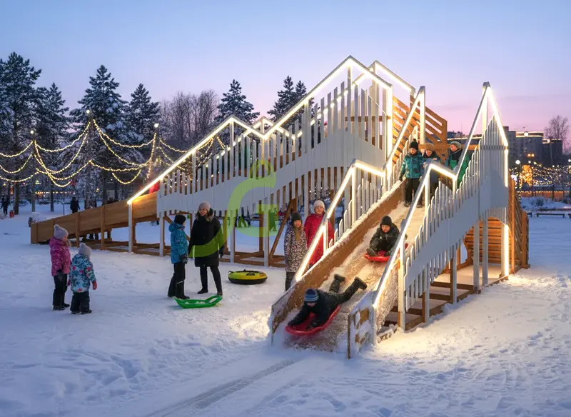 Зимняя деревянная горка "IgraGrad Snow Fox 12 м" с двумя скатами мод.424
