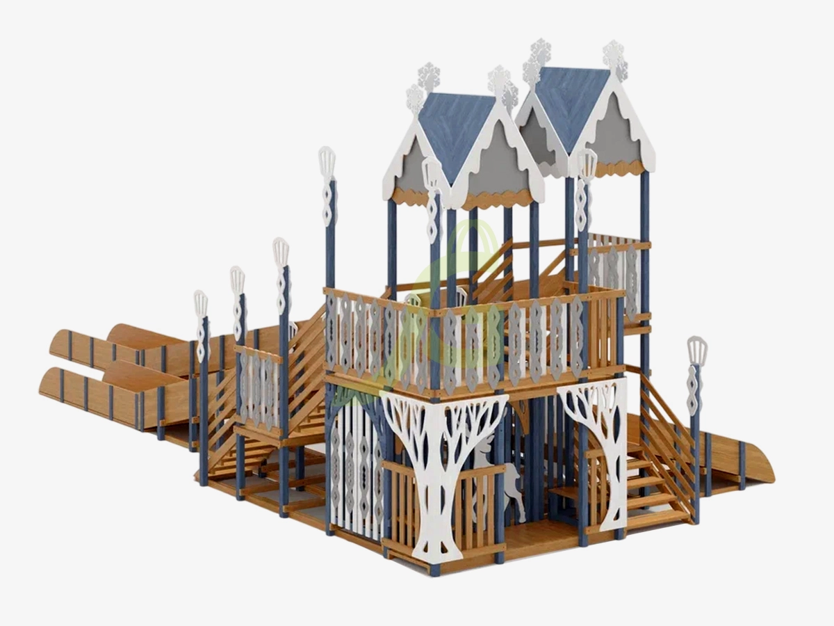 Зимняя деревянная горка "IgraGrad Snow Fox 17" с тремя скатами V4