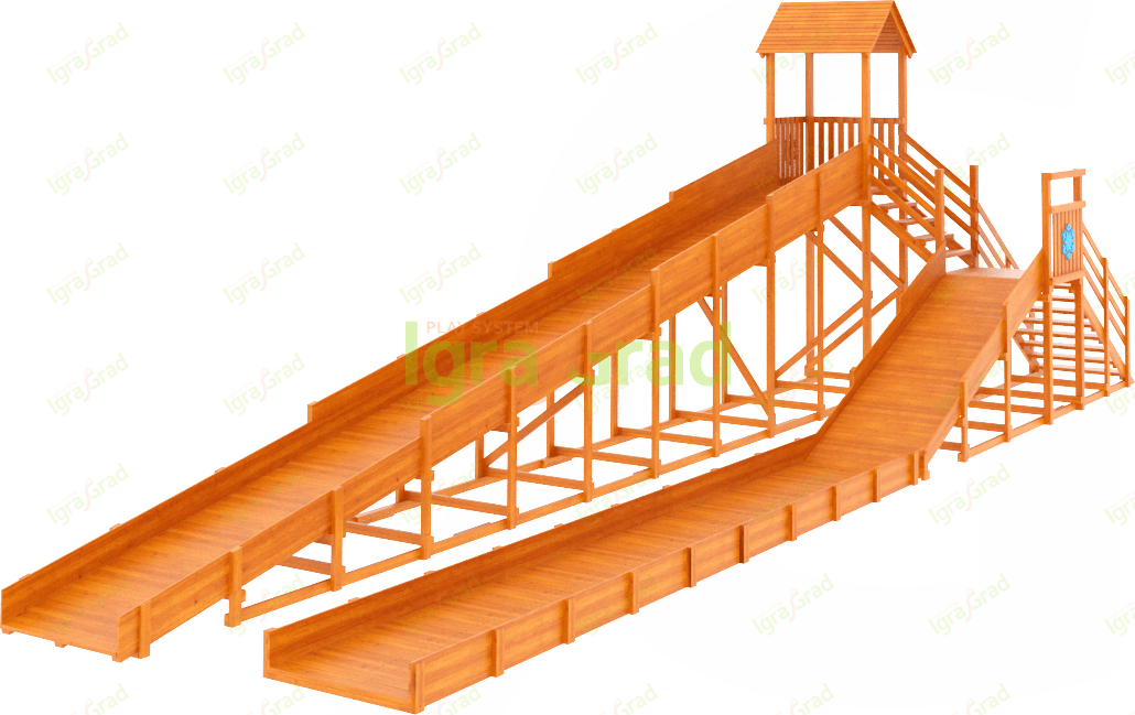 Зимняя горка "IgraGrad Snow Fox 12 м" с двумя скатами и выкатом 8 м