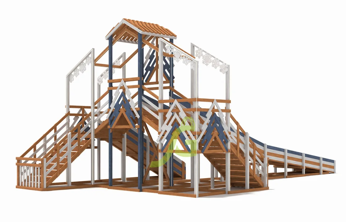 Зимняя деревянная горка "IgraGrad Snow Fox 12 м" с двумя скатами мод.6