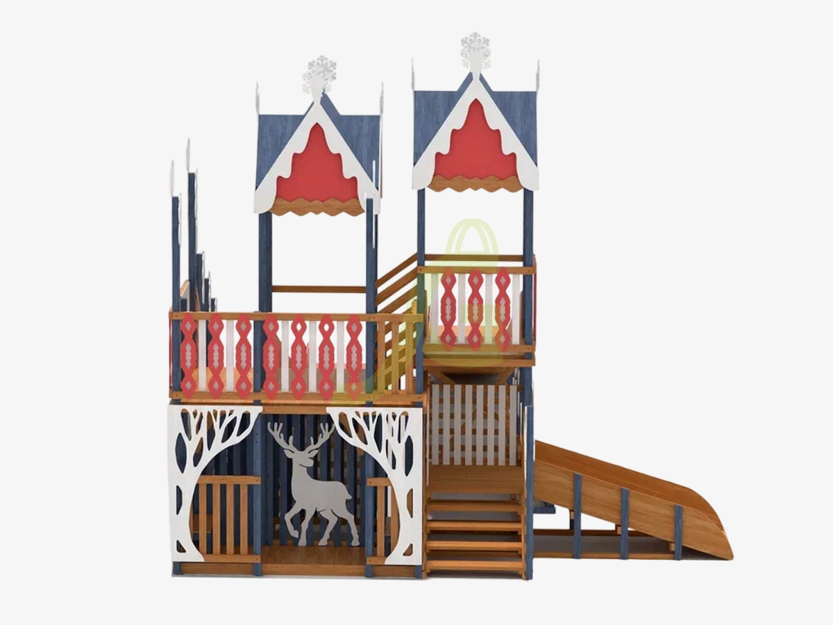 Зимняя деревянная горка "IgraGrad Snow Fox 17" с тремя скатами V3