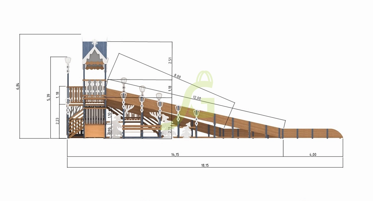Зимняя деревянная горка "IgraGrad Snow Fox 17" с тремя скатами V3