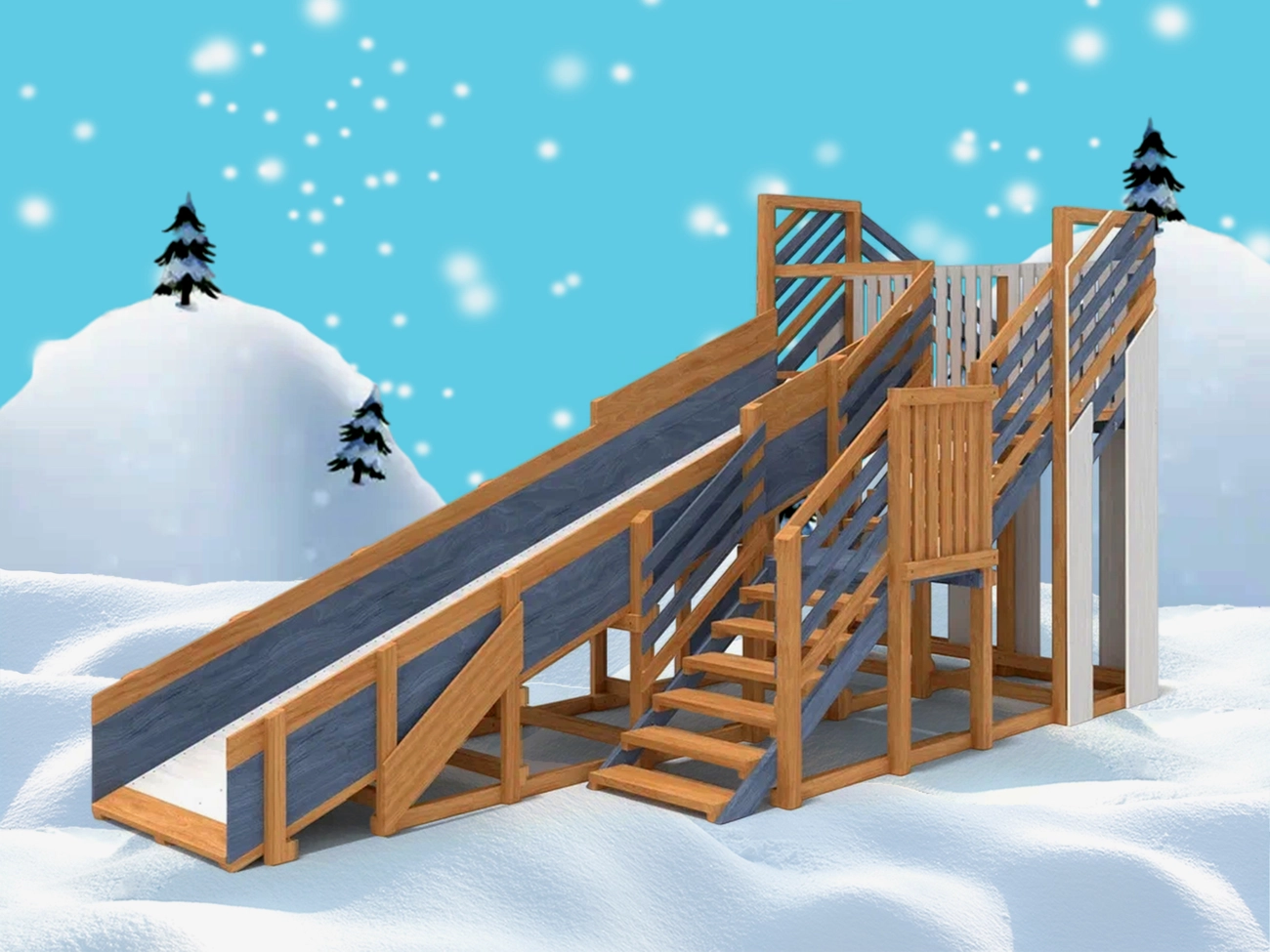 Детская деревянная зимняя горка "IgraGrad Snow Fox", скат 5,9 м мод.3