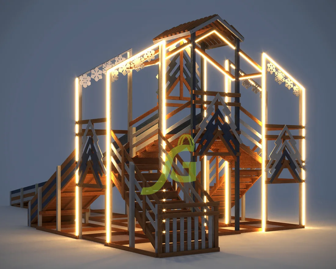 Зимняя деревянная горка "IgraGrad Snow Fox 12 м" с двумя скатами мод.6