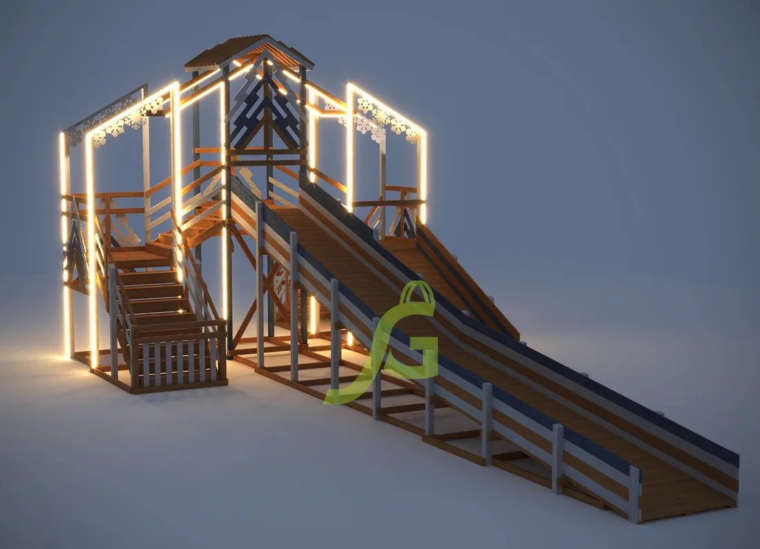 Зимняя деревянная горка "IgraGrad Snow Fox 12 м" с двумя скатами мод.6