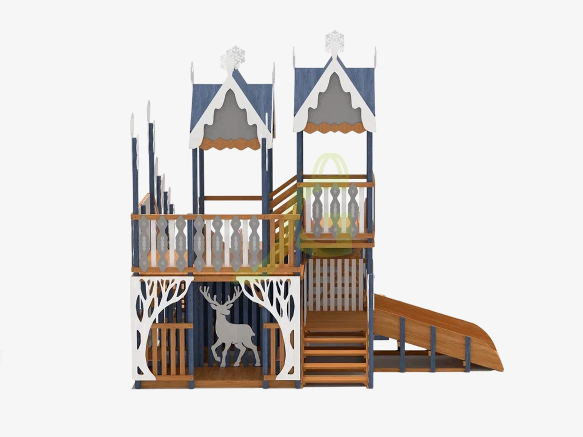 Зимняя деревянная горка "IgraGrad Snow Fox 17" с тремя скатами V4