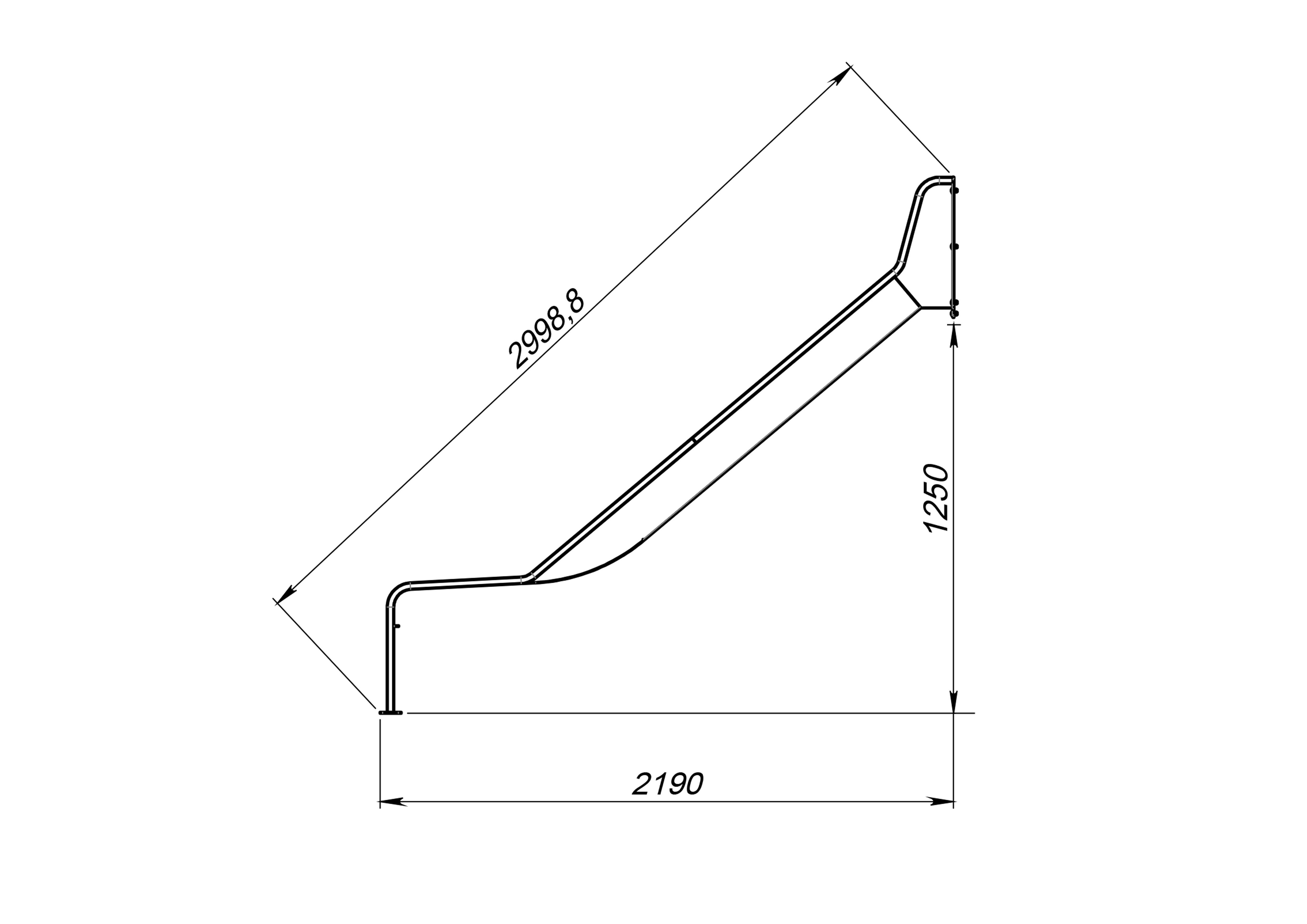 Горка отрытая 1250 х 500, встраиваемая