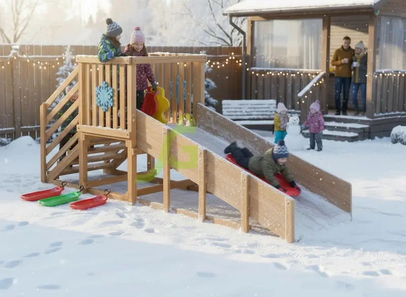 картинка Детская зимняя деревянная горка "IgraGrad Snow Fox", скат 2,8 метров от магазина ИграГрад