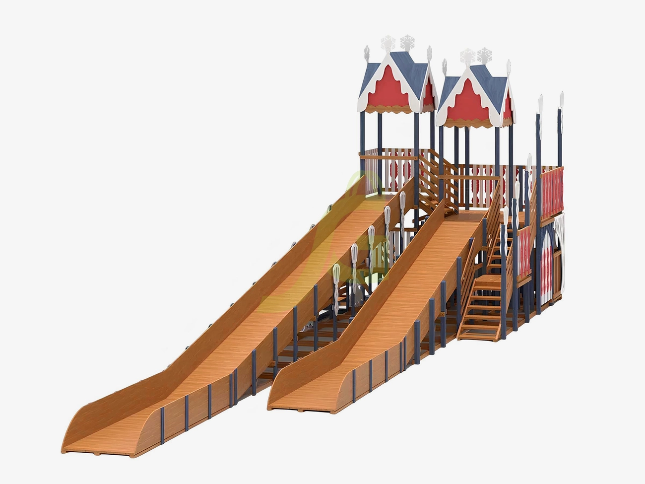 Зимняя деревянная горка "IgraGrad Snow Fox 17" с тремя скатами V3