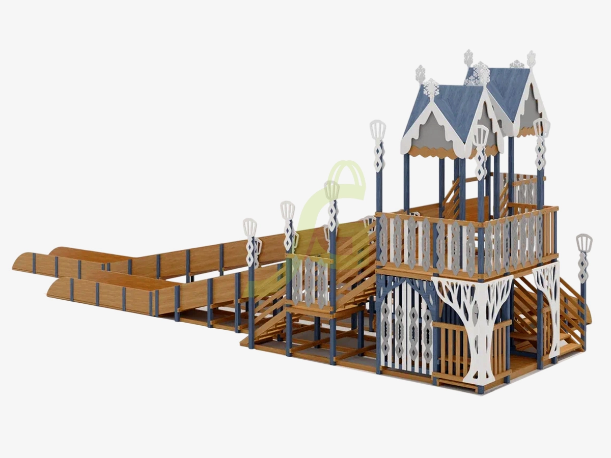 Зимняя деревянная горка "IgraGrad Snow Fox 17" с тремя скатами V4