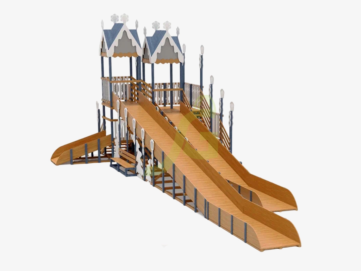 Зимняя деревянная горка "IgraGrad Snow Fox 17" с тремя скатами V4