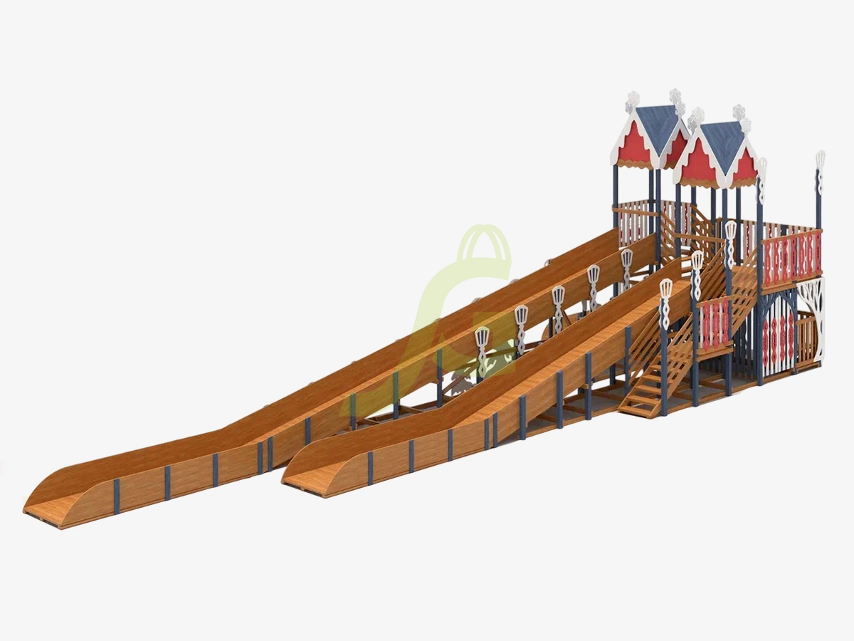 Зимняя деревянная горка "IgraGrad Snow Fox 17" с тремя скатами V3