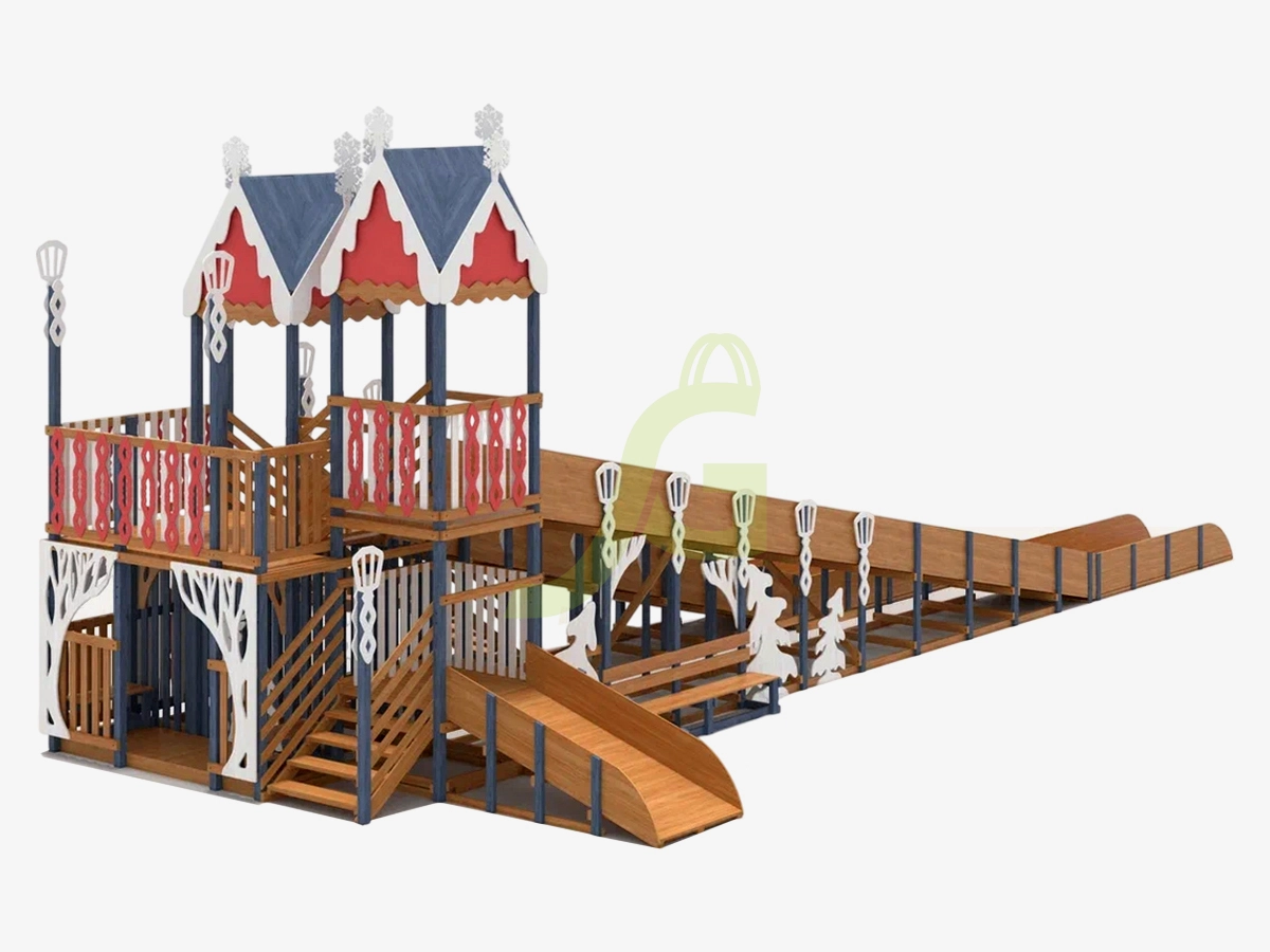 Зимняя деревянная горка "IgraGrad Snow Fox 17" с тремя скатами V3
