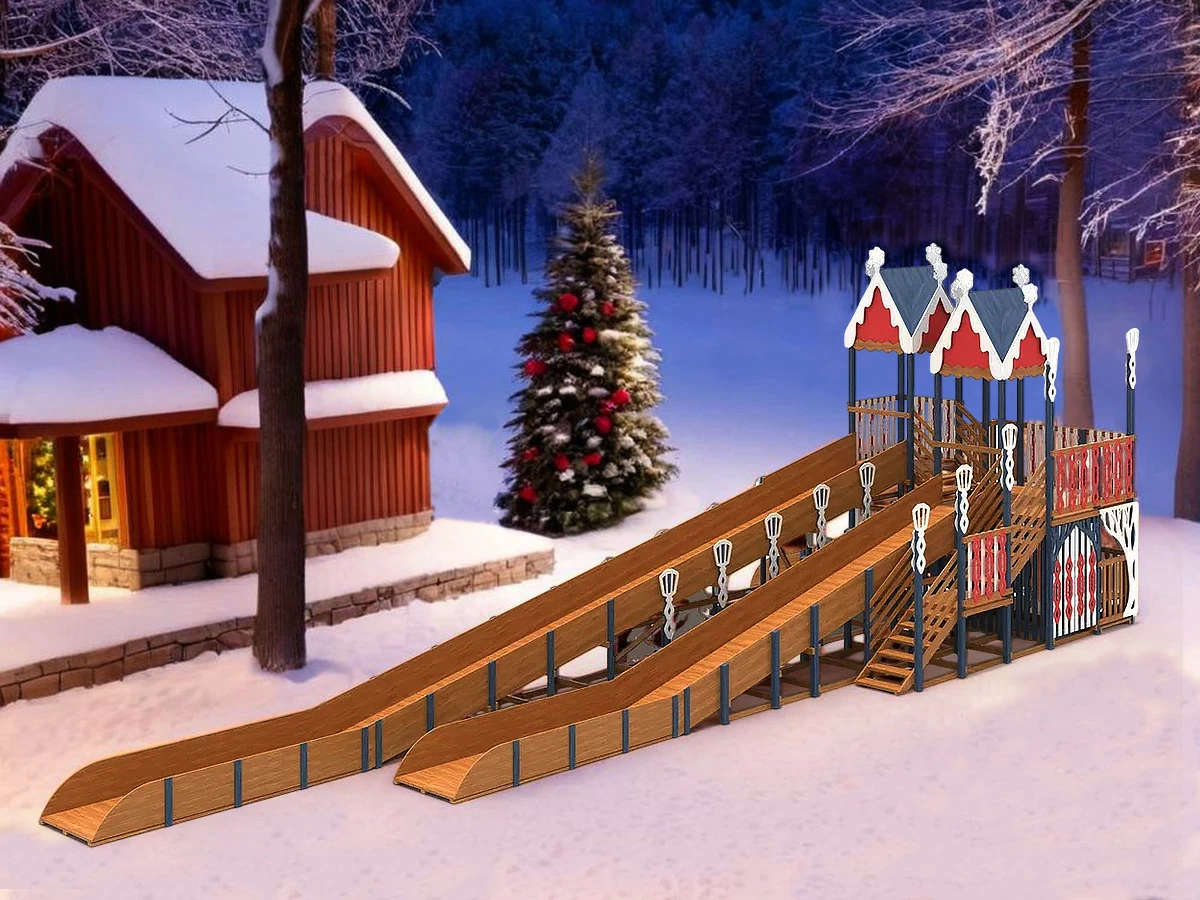 картинка Зимняя деревянная горка "IgraGrad Snow Fox 19" с тремя скатами от магазина ИграГрад